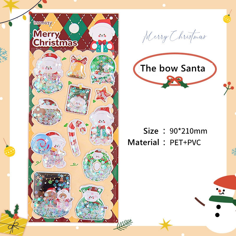 3D Laser Flash Christmas Stickers DIY Handmade Cartoon Cute Santa Claus tree Sticker Gifts