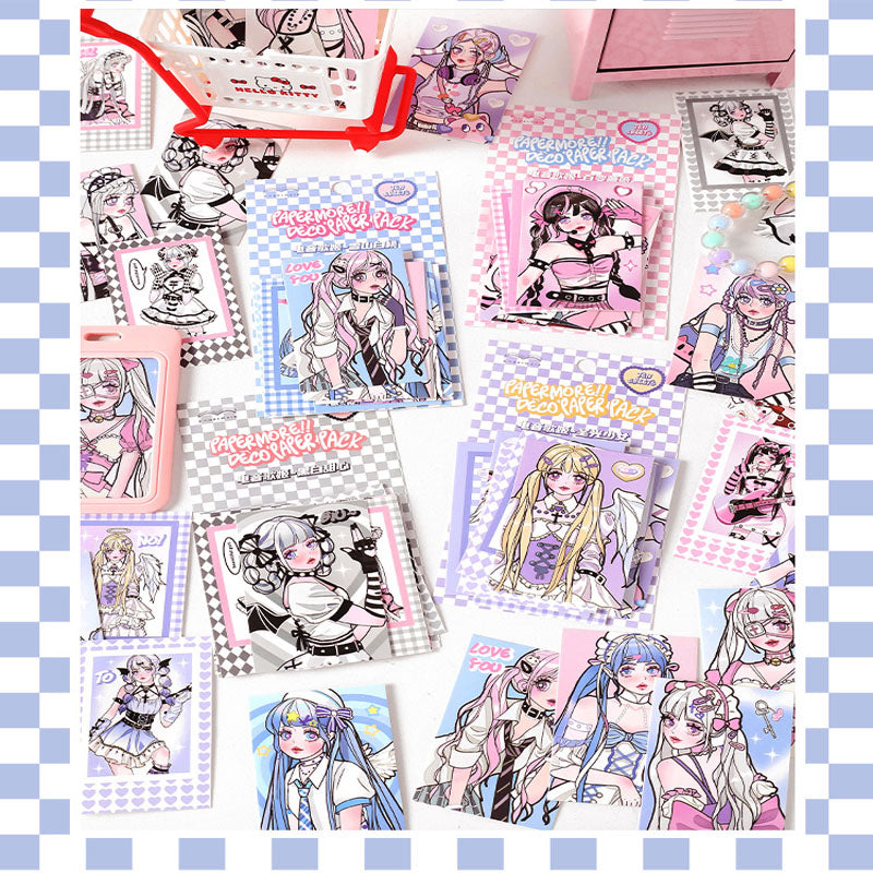 Matte Membrane Small Card Electric Song Girl Series Sweet Cool Cartoon Girl DIY Handbook Phone Case Material Card 4 Models