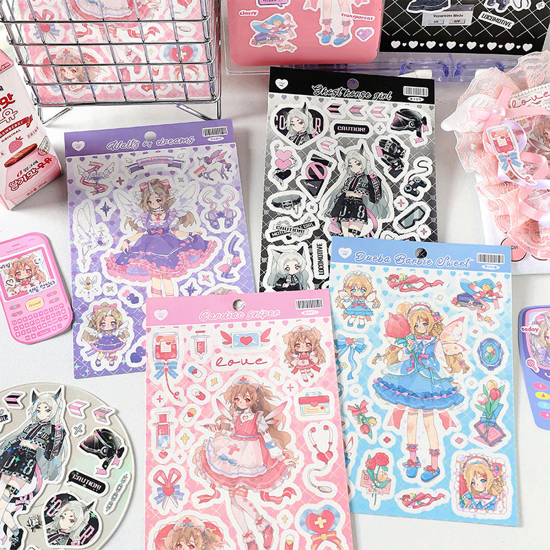 Infeel.Me Stickers Flower Angel series Cartoon Sweet Cool Girl DIY Handmade Phonecase Decorative Stickers