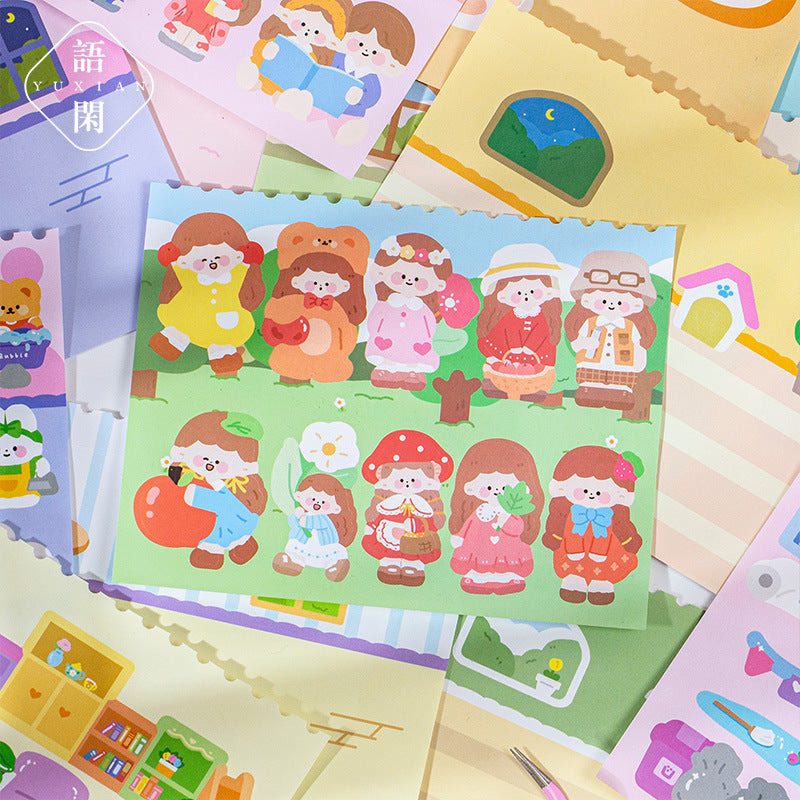 Creative Landscaping Sticker Book Cartoon Girl Heart Pocket Decoration Stickers