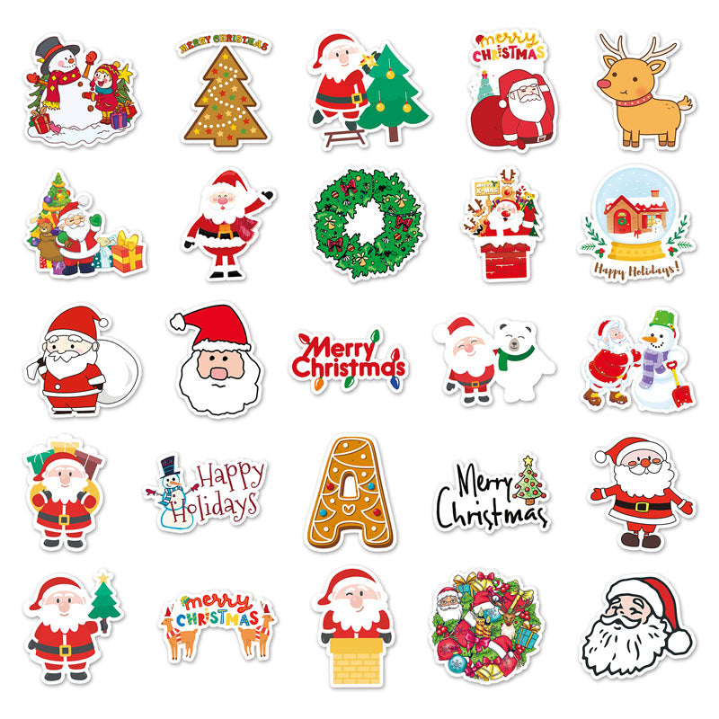 50pcs Christmas Graffiti Stickers Cartoon Holiday Stickers DIY Phone Case Laptop Stickers Waterproof