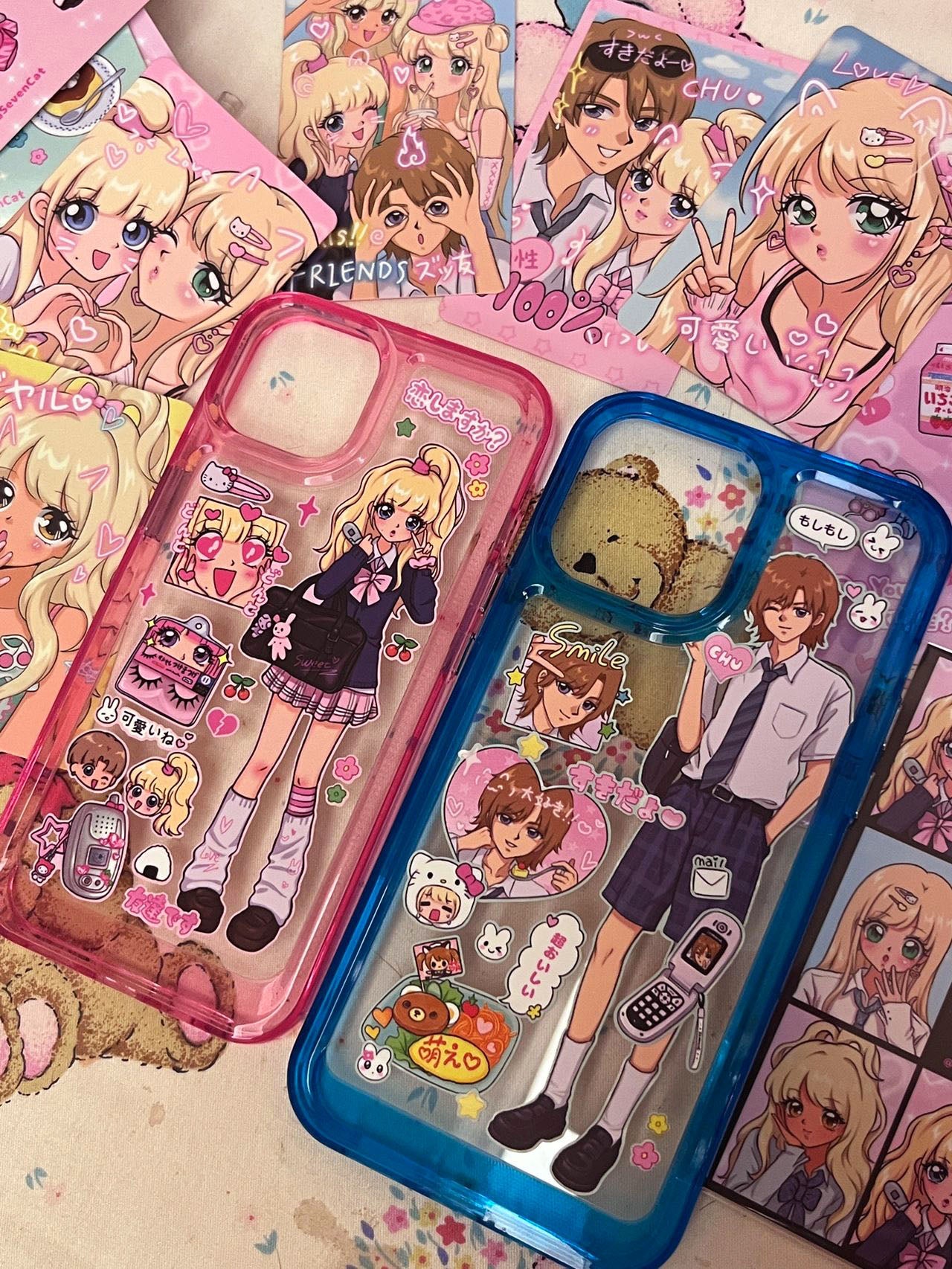 DIY Customized Glue Back Card Mobile Phone Case Sticker Sweet Asia Girl Babe Phone Case Finished Waterproof
