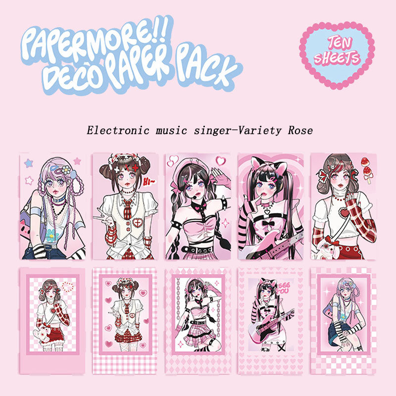 Matte Membrane Small Card Electric Song Girl Series Sweet Cool Cartoon Girl DIY Handbook Phone Case Material Card 4 Models
