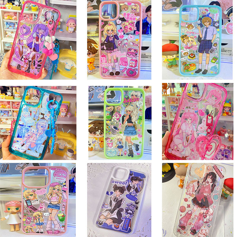 DIY Customized Glue Back Card Mobile Phone Case Sticker Sweet Asia Girl Babe Phone Case Finished Waterproof