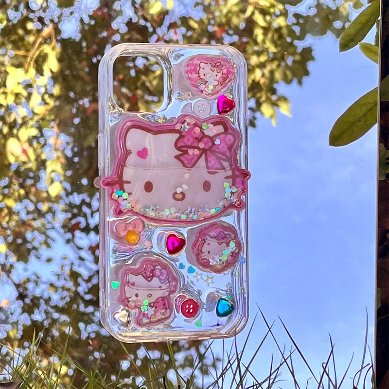 Sticker 3D With Water Shaker Cartoon Crystal Sticker Cute Kitty Quicksand Decoration Sticker