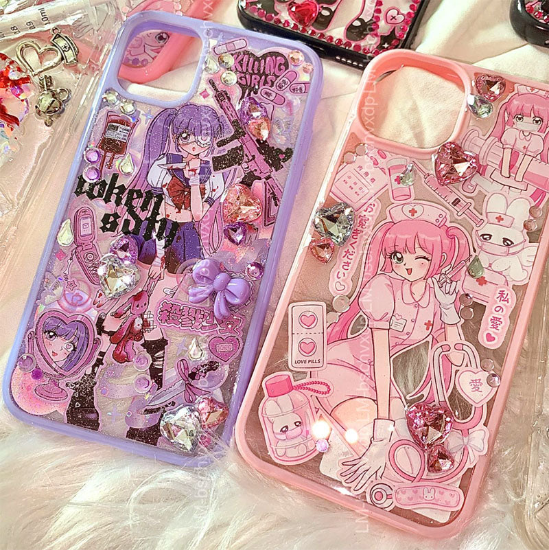 DIY Customized Glue Back Card Mobile Phone Case Sticker Sweet Asia Girl Babe Phone Case Finished Waterproof