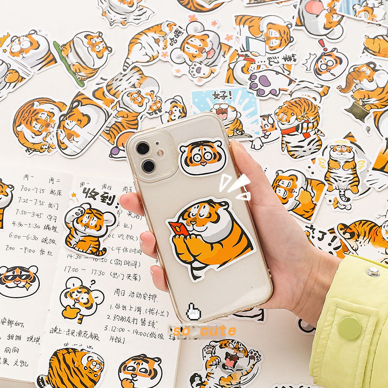 40pcs Tiger Cartoon Stickers Hand Account Diy Mobile Phone Water Cup Decoration Stickers Cute Tiger Cute Head Stickers