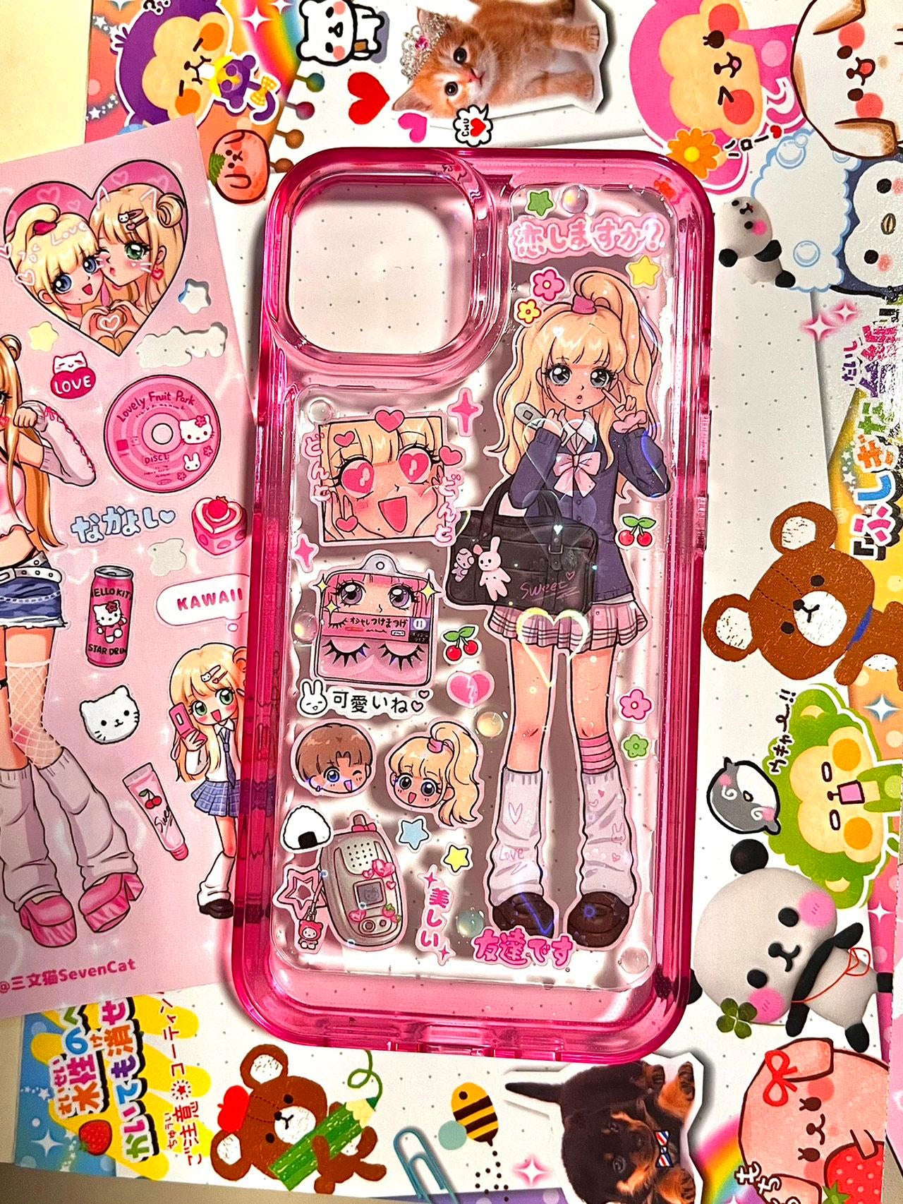 DIY Customized Glue Back Card Mobile Phone Case Sticker Sweet Asia Girl Babe Phone Case Finished Waterproof