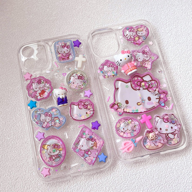 Sticker 3D With Water Shaker Cartoon Crystal Sticker Cute Kitty Quicksand Decoration Sticker