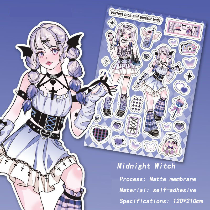 Matte Membrane Goo Card Sticker Little Witch Sweetheart Series Cartoon Sweet And Cool Girl Hand Account Material