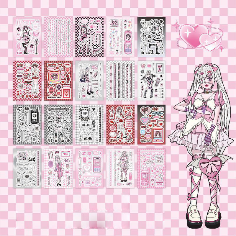 20pcs Cartoon Character Stickers Book Electric Girl Sweetheart Cute Deco Journal Sticker