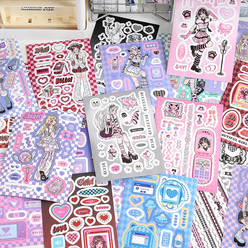 20pcs Cartoon Character Stickers Book Electric Girl Sweetheart Cute Deco Journal Sticker