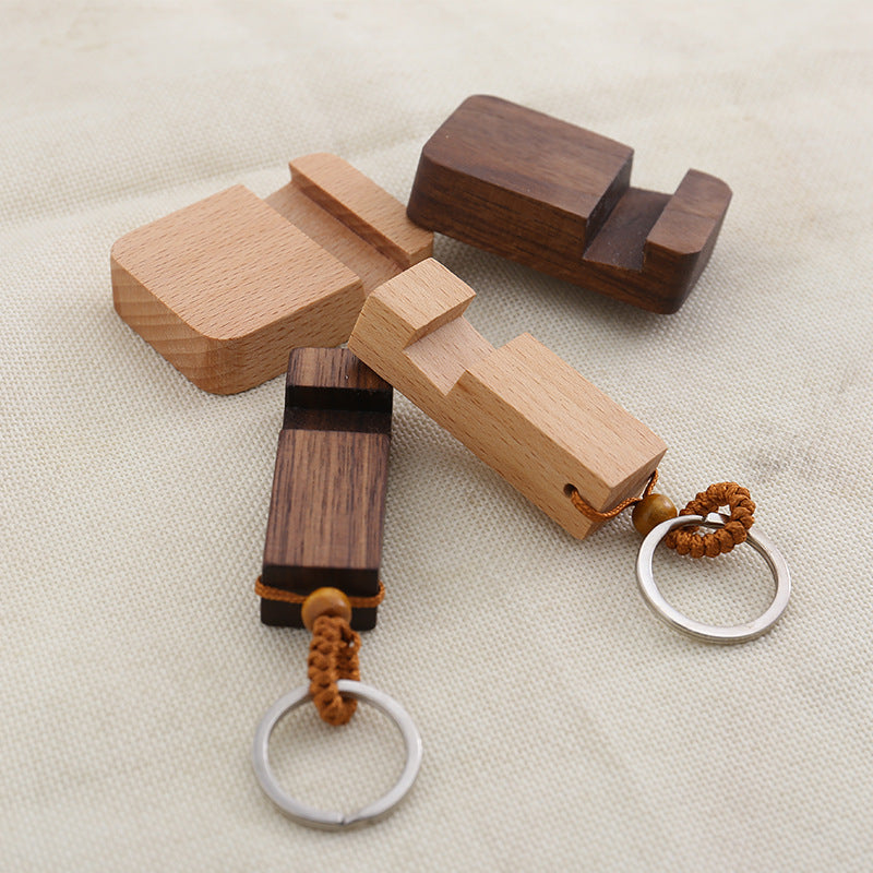 Creative Small Cute Portable Wooden mobile phone holder Key chain