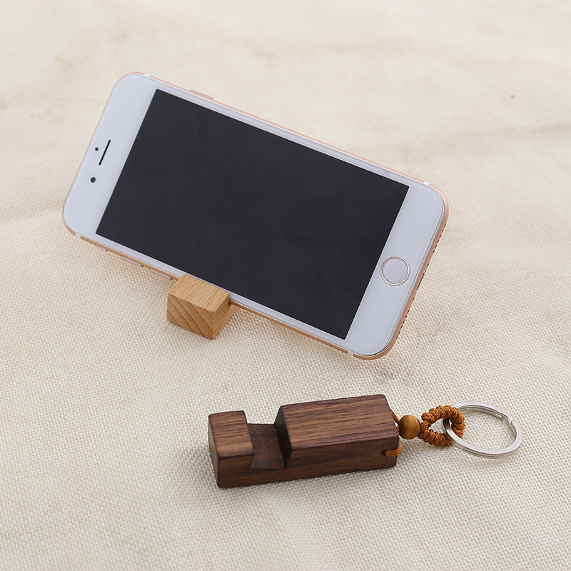 Creative Small Cute Portable Wooden mobile phone holder Key chain