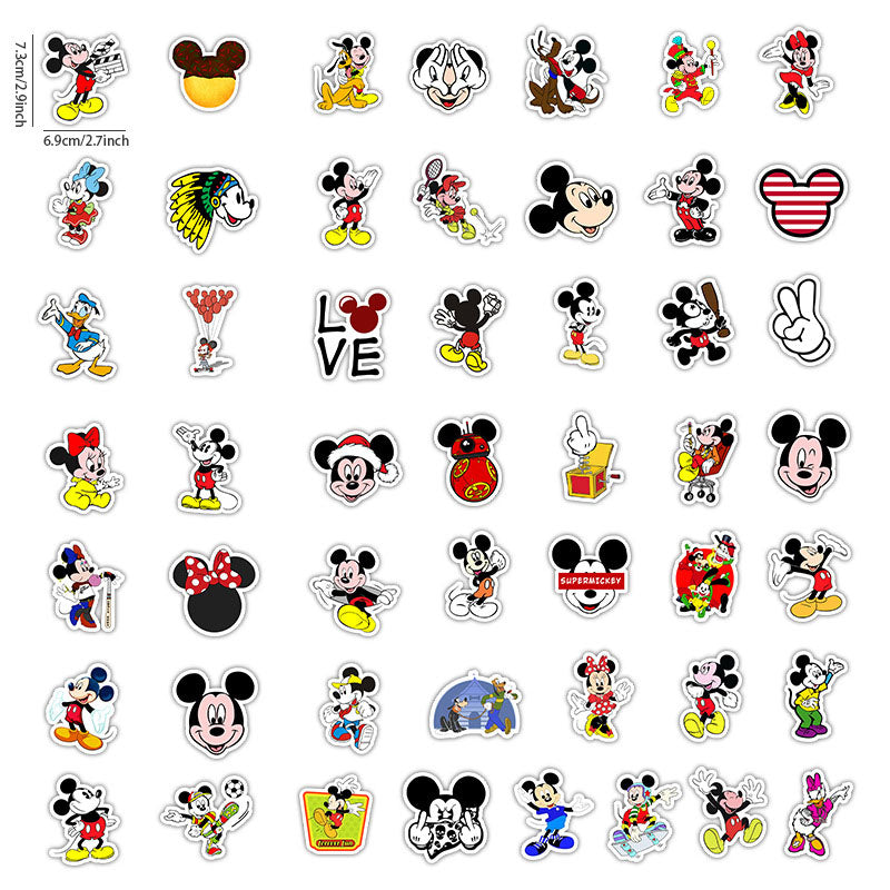 50pcs Cartoon Mickey Mouse Sticker Creative Skateboard Phone Case Computer Graffiti Personality Helmet Waterproof Sticker