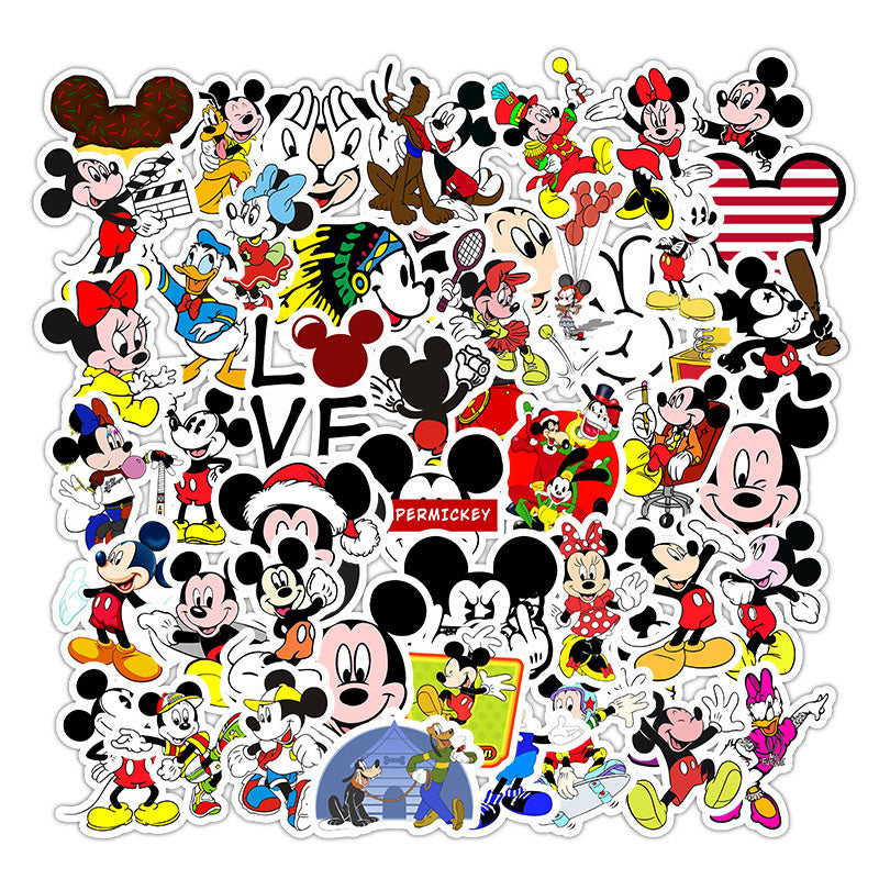 50pcs Cartoon Mickey Mouse Sticker Creative Skateboard Phone Case Computer Graffiti Personality Helmet Waterproof Sticker