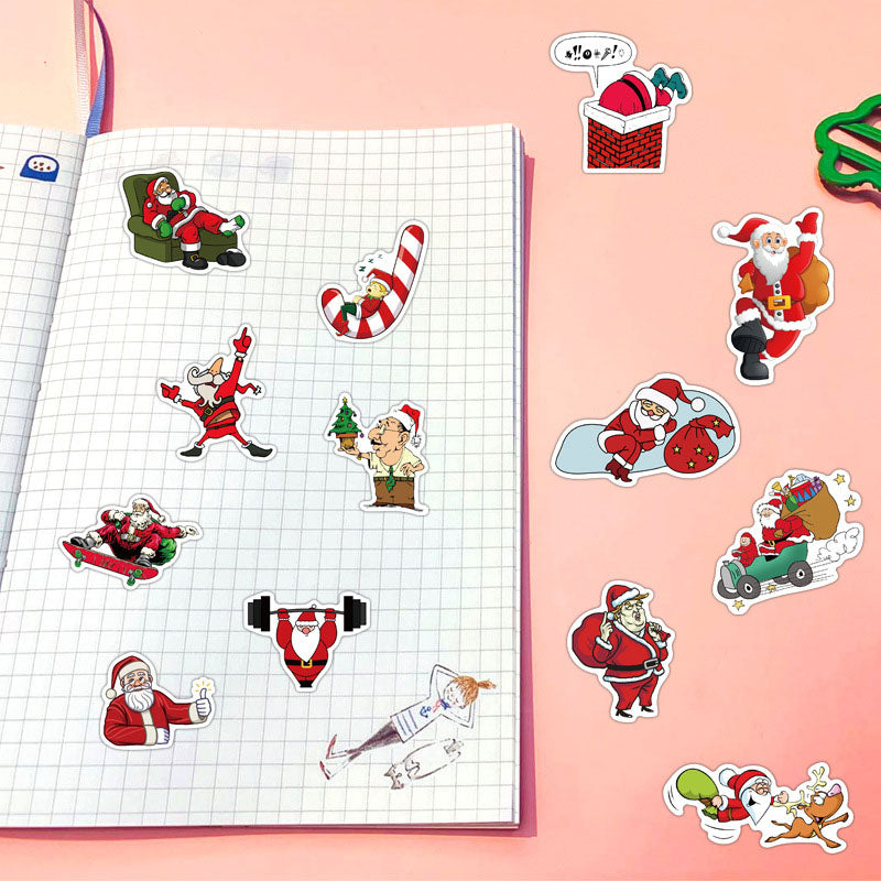 50pcs Cartoon Christmas Hand Account Sticker Sticker Self-Adhesive Material Waterproof Hand Account Sticker Decoration Notebook