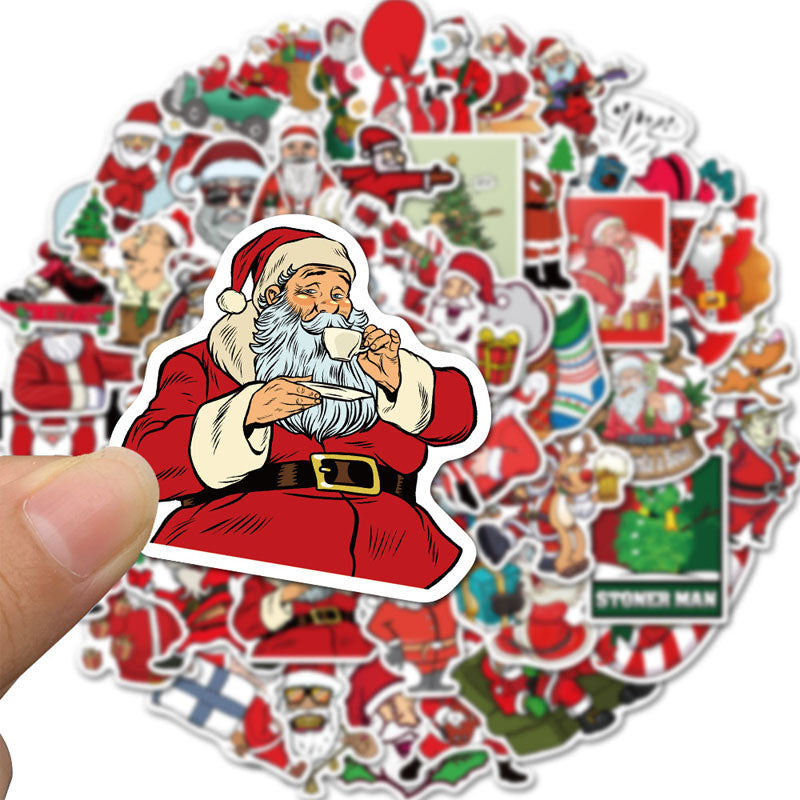 50pcs Cartoon Christmas Hand Account Sticker Sticker Self-Adhesive Material Waterproof Hand Account Sticker Decoration Notebook