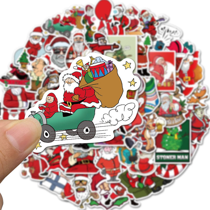 50pcs Cartoon Christmas Hand Account Sticker Sticker Self-Adhesive Material Waterproof Hand Account Sticker Decoration Notebook