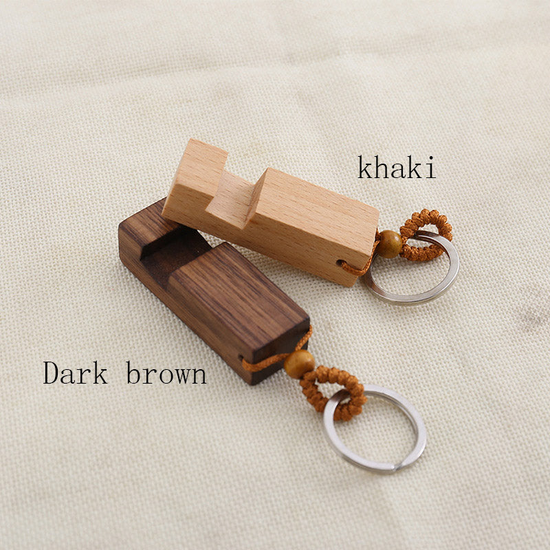 Creative Small Cute Portable Wooden mobile phone holder Key chain