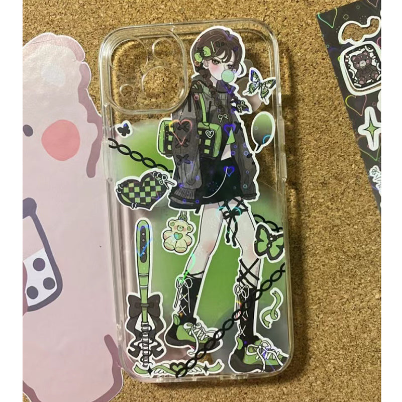 DIY Customized Epoxy Phone Case Cartoon Anime Characters Stickers Design Handmade Back Card Mobile Phone Case Finished