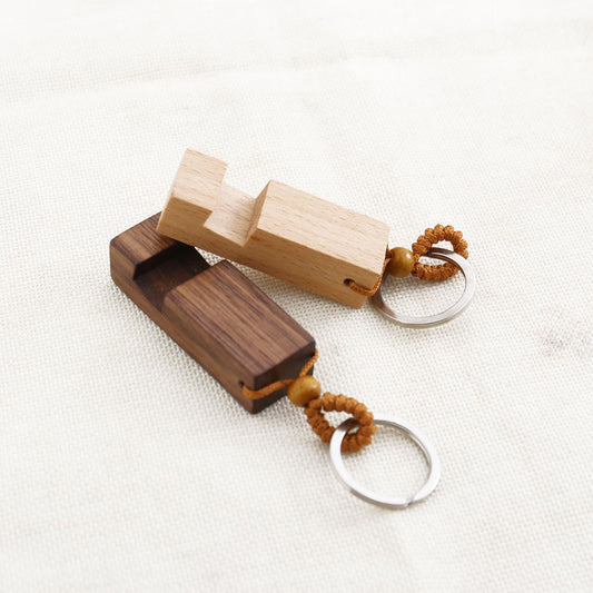 Creative Small Cute Portable Wooden mobile phone holder Key chain