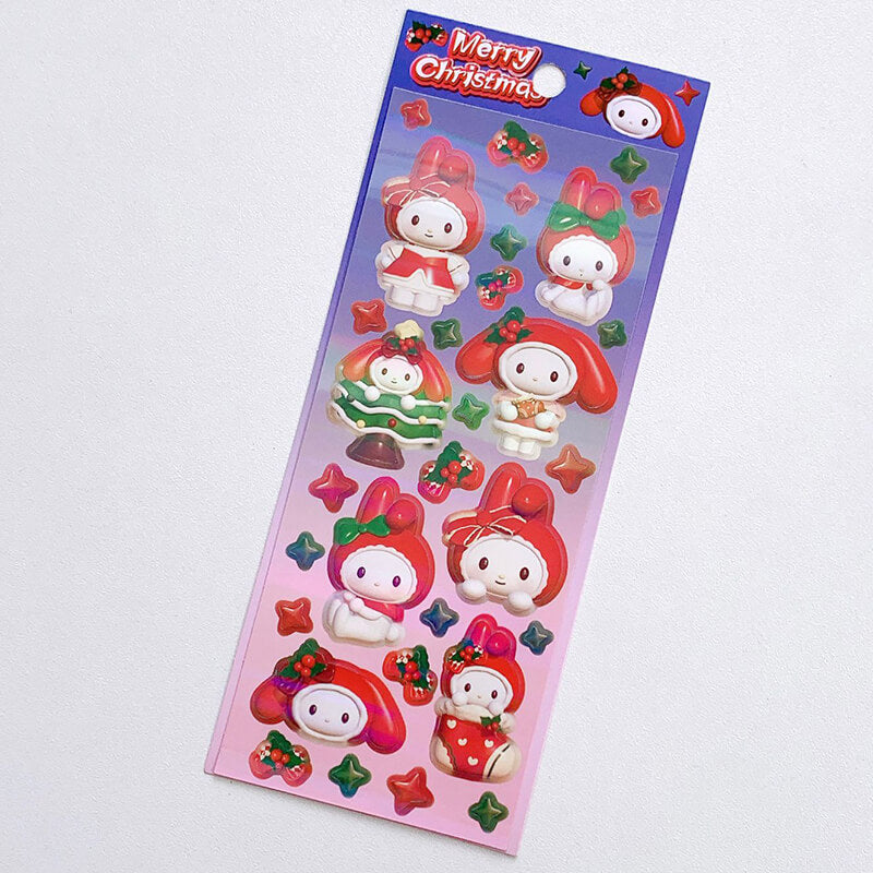 Snario Christmas Stickers Kuromi Melody Hello Kitty Pachacco Cute Cartoon DIY Decoration Sticker