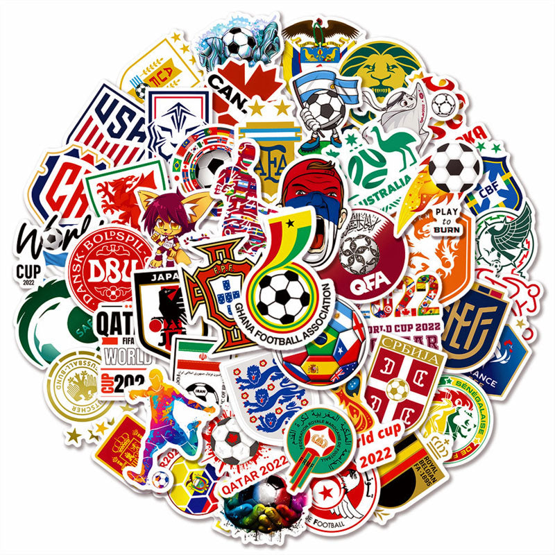 50pcs Football World Cup Sticker Electric Vehicle Water Cup Waterproof Decoration Qatar World Cup Sticker Sticker