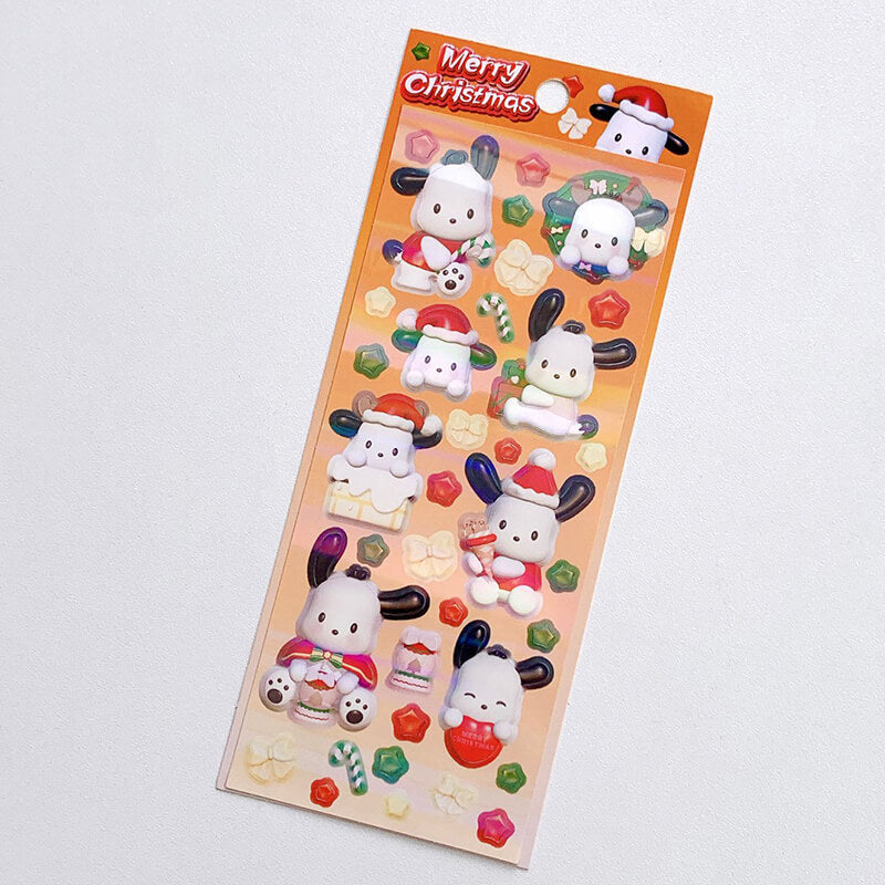 Snario Christmas Stickers Kuromi Melody Hello Kitty Pachacco Cute Cartoon DIY Decoration Sticker