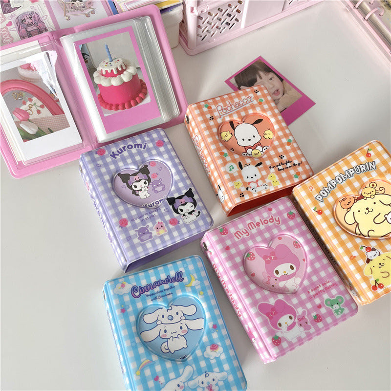 Melody Kuromi Plaid Card Book Cute Cartoon Small Card Polaroid Storage Book Cinnamoroll Base Sanrio book