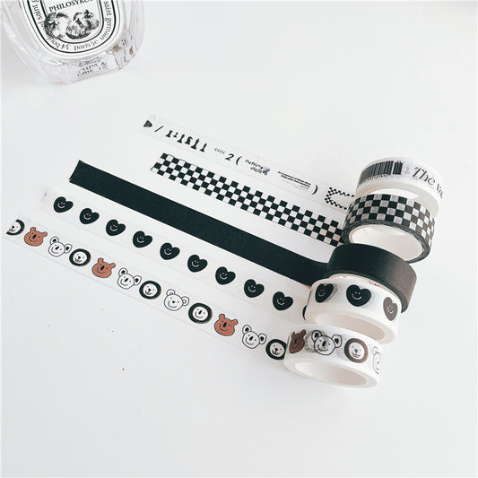 Black and White Grid English Hand-Painted Style and Paper Tape Decorative Stickers DIY Hand Account Material Stickers