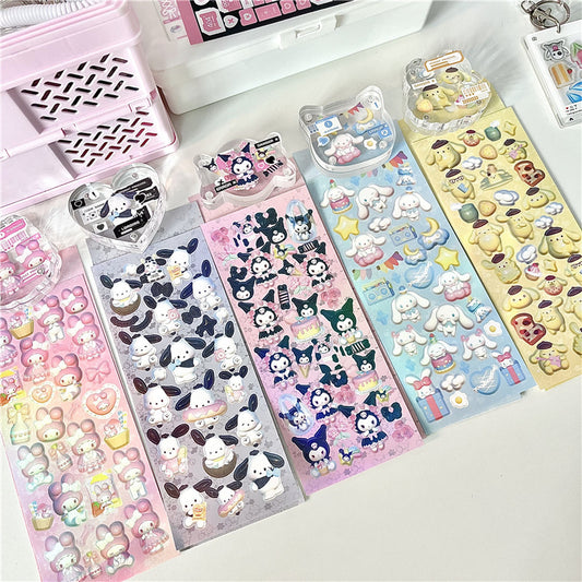 Cute Sanrio Stickers Goo Card Material Modeling Melody Kulomi Hand Account Decoration Sticker