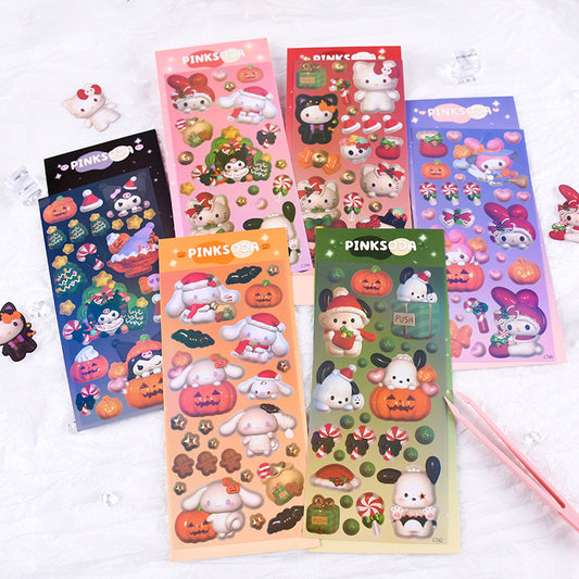 Modeling Sanrio Holiday Christmas Series Laser DIY Keychain Sticker Cartoon Pocket Small Card Material