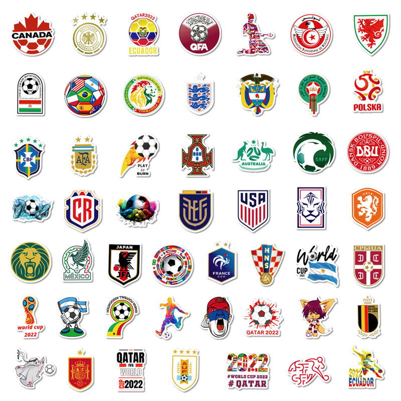 50pcs Football World Cup Sticker Electric Vehicle Water Cup Waterproof Decoration Qatar World Cup Sticker Sticker