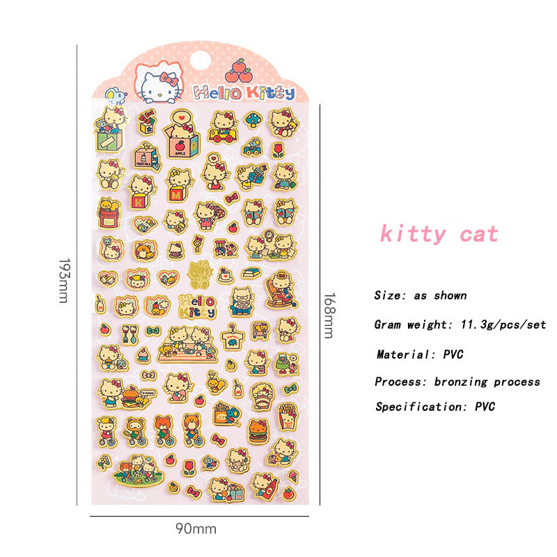 Cute Pet Family Sanrio Character Cartoon Bronzing Cute Wind Waterproof Sticker Decoration Cinnamoroll Hand Account Material Sticker