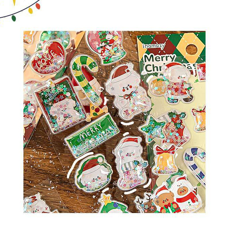 3D Laser Flash Christmas Stickers  DIY Handmade Cartoon Cute Santa Claus tree Sticker Gifts