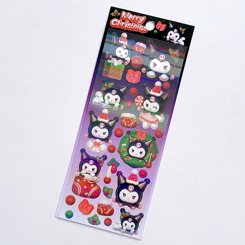 Snario Christmas Stickers Kuromi Melody Hello Kitty Pachacco Cute Cartoon DIY Decoration Sticker