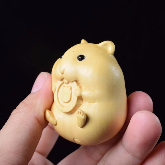 Boxwood carving Greedy hamster four brothers Handicrafts Cte small animal jewelry Handmade