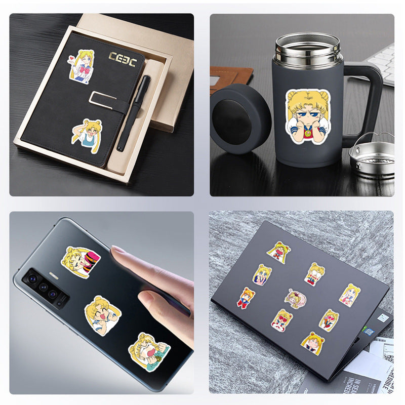 40pcs Sailor Moon Sticker Cute Anime Cartoon Handbook Material Water Cup Phone Shell Handbook Sticker