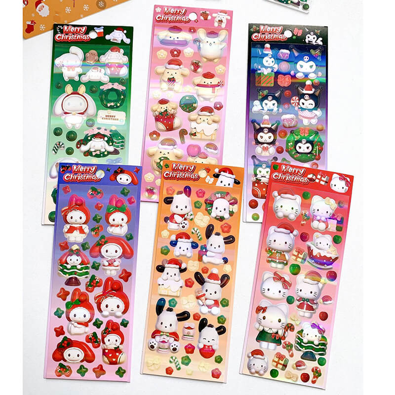 Snario Christmas Stickers Kuromi Melody Hello Kitty Pachacco Cute Cartoon DIY Decoration Sticker