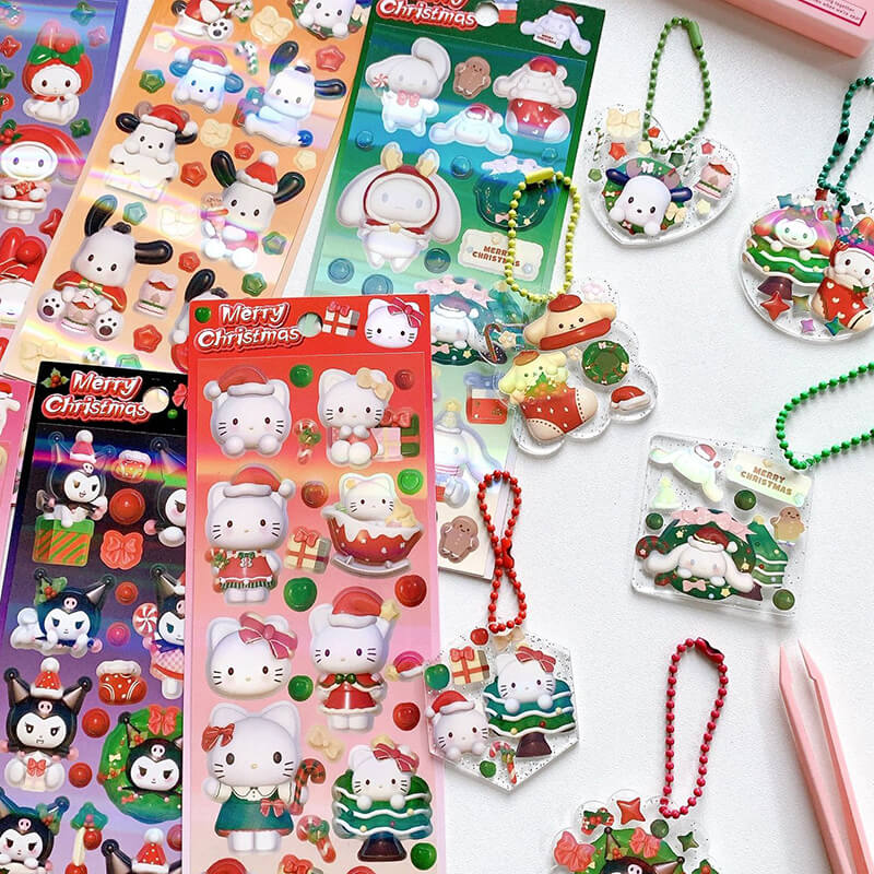 Snario Christmas Stickers Kuromi Melody Hello Kitty Pachacco Cute Cartoon DIY Decoration Sticker