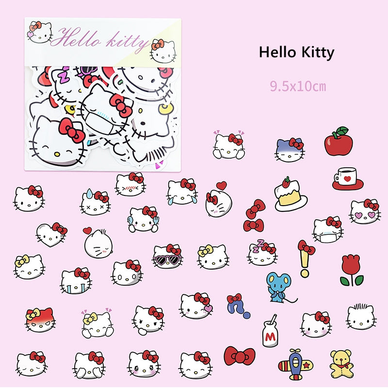 40PCS Sanrio Cartoon Cute Kuromi Hello Kitty Stickers Emoticons Stickers