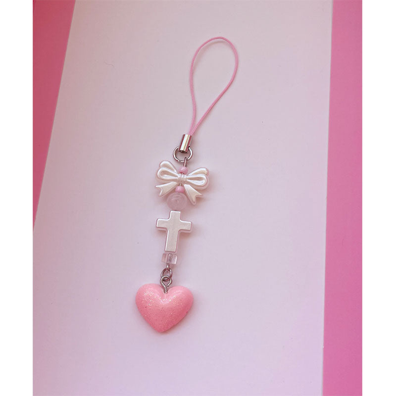 Creative Design Beaded Pendant Cute Pink Sweet Love Injection Sweet Cool Hanging Chain Goo Card Chain  Phone Case Chain