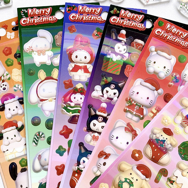 Snario Christmas Stickers Kuromi Melody Hello Kitty Pachacco Cute Cartoon DIY Decoration Sticker