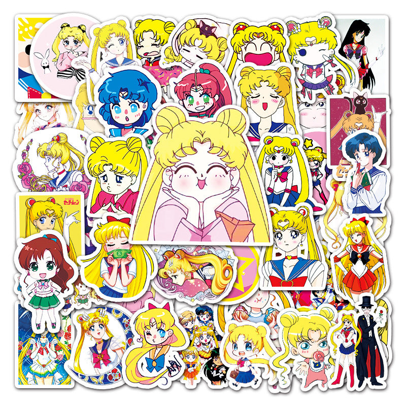 51pcs Sailor Moon Cartoon Graffiti Stickers Anime Luggage Refrigerator Motorcycle Stickers Decorative Stickers