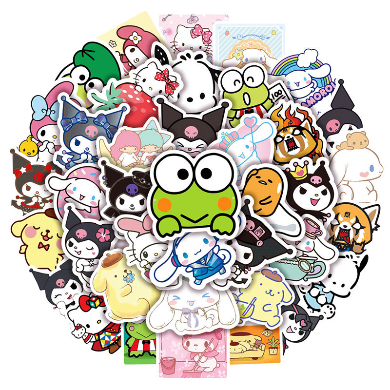 50pcs Stickers Melody Keroppi Sanrio Hello kitty Kuromi Cute DIY Waterproof Stickers