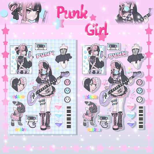 Punk Girl Character Goo Card Sticker Spot Small Card Polaroid DIY Hand Account Phone Case Sticker