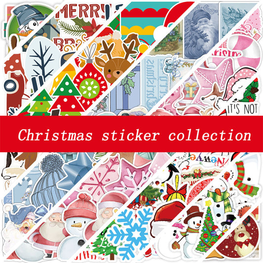 50pcs/100pcs Christmas Graffiti Stickers Holiday Party Hand Account DIY Phone Case Stickers Waterproof