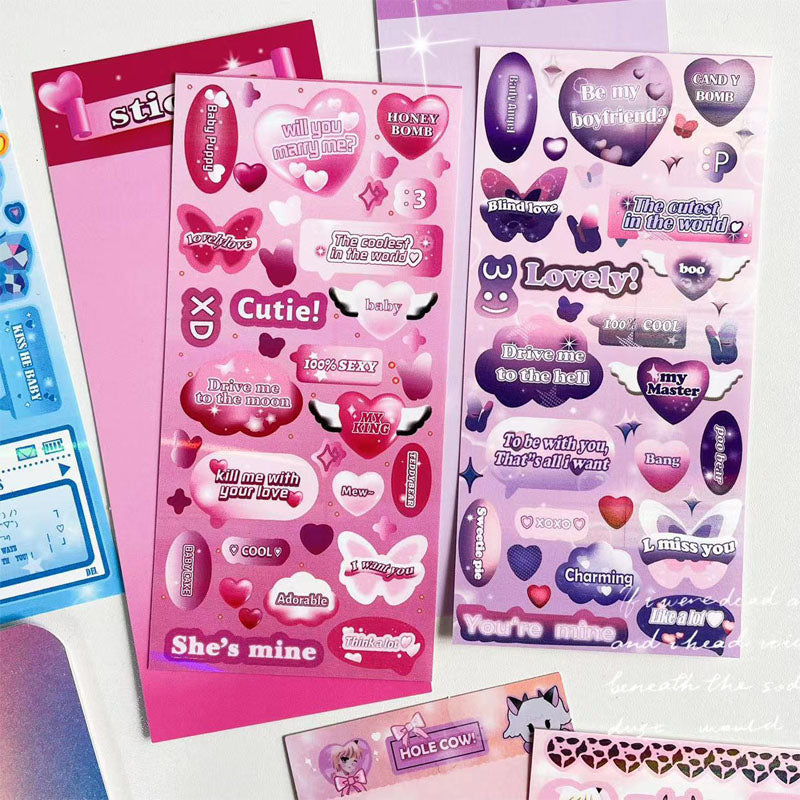 Pink Girl Sticker Dialog Box Series Girls Phone  Case Bead Chain Decorative Sticker Pocket Material Sticker