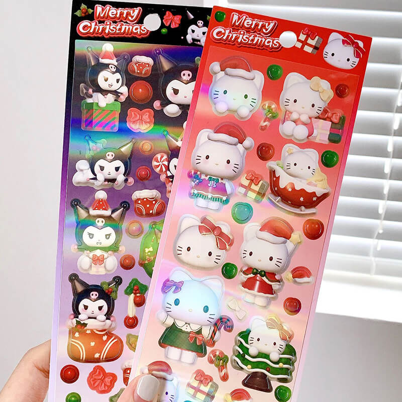 Snario Christmas Stickers Kuromi Melody Hello Kitty Pachacco Cute Cartoon DIY Decoration Sticker